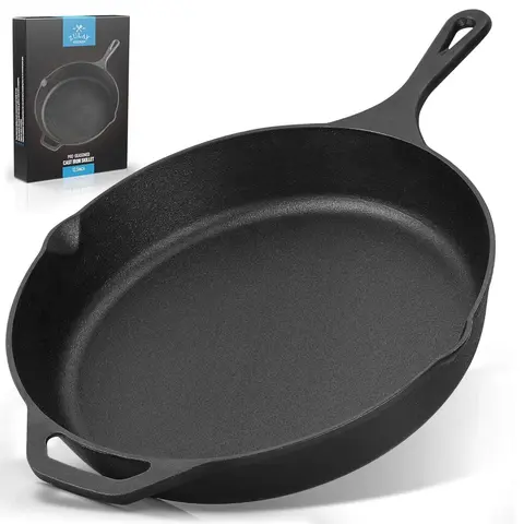 Zulay 12-Inch Pre-Seasoned Cast Iron Skillet - Heavy-Duty for Indoor & Outdoor Cooking, Safe for Grill, Stovetop, Induction, Oven, and Campfire