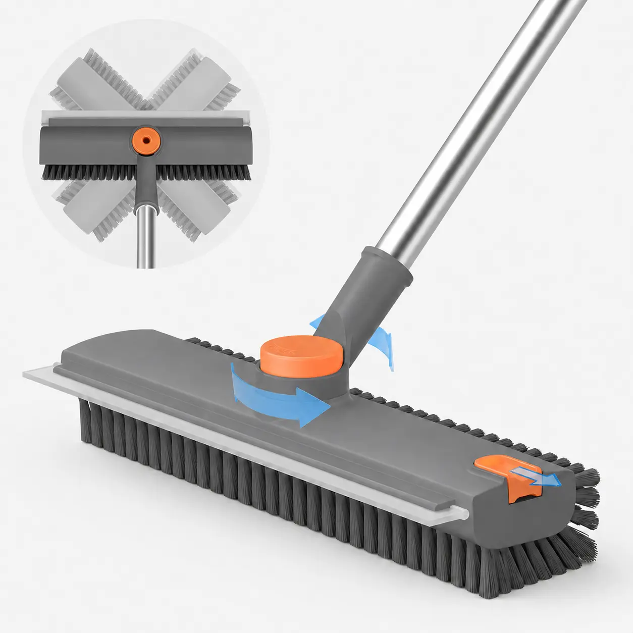 Floor Scrub Brush, 3 in 1 Floor Scrub Brush with  Adjustable Long Handle and Scraper Heavy Duty Stiff Bristle Floor Scrubber for Cleaning Shower Bathroom Kitchen Patio Garage Pool Wall and Deck– Home Cleaning Essentials