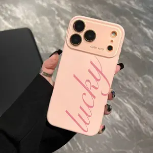 Delicate Pink Lucky Lettering Design Phone CaseLarge Window Liquid Silicone Material Perfect For Safeguarding Your Device While Spreading Positive Energyfor Apple 17 16 15 14 13 12