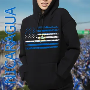 Black Hoodie - Nicaragua Flag with United States Menswear Cotton Soft Sweaters Pullover Long Sleeve Casual Underwear