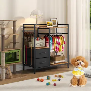 Dog Closet Organizer with Drawers & Hooks | All-in-One Pet Storage Station for Clothes, Toys & Food