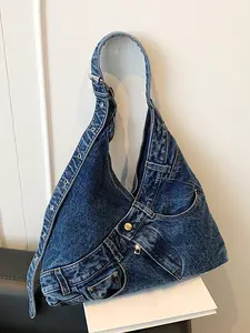 One-shoulder handbag, Denim shoulder satchel, motorcycle style bag, underarm commuter bag, suitable for daily matching, commuting and other scenarios, Denim Messenger Bag