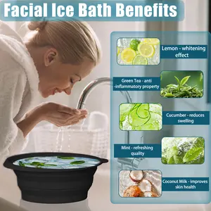 Face Bowl for Ice with Built-in Ice Tray – Collapsible Silicone Facial Ice Bath Bowl for Cold Plunge Therapy, Skin Tightening & Acne Relief – Portable Spa Tool for Home & Travel