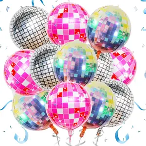 12 count 22" Disco Balloons 4D Round   Balloon for Bachelorette Birthday Parties 70s 80s 90s Theme Disco Ball Party Decorations.(4D)