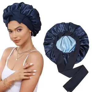 Silk Satin Bonnet for Sleeping, Double-Layer Design with Elastic Tie Band, Soft & Gentle on Curly Hair, Nightcap for Women, Hair Care Cap