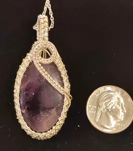 Amethyst Gemstone Pendant Wire Wrap with Silver Plated Copper Wire