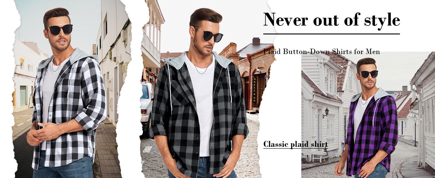 ZITY Spring Men's Plaid Hooded Shirt - Lightweight Breathable Flannel Long Sleeve - Classic Aesthetic Checked Top for Everyday Wear - Soft Casual Layering Piece Gift