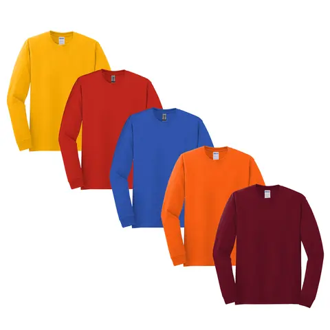Gildan Heavy Cotton Long Sleeve T-Shirts for Men, Multi Pack Crew Neck Bulk Undershirts - 15 Different Colors
