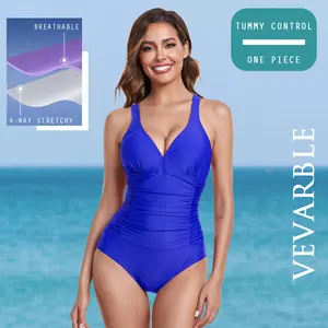 Vevarble V Neck One Piece Swimsuits for Women Tummy Control Bathing Suits for Beach, Pool, Vacation