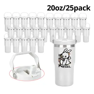 25-Pack 20oz White Flip Straw Travel Mug with Silver Rim, Sublimation-Friendly Double Wall Stainless Steel Vacuum Leak-Proof Portable Tumbler for Outdoor Fun