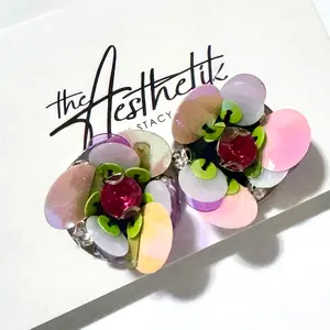 Rhinestone and Sequin Floral Cufflinks