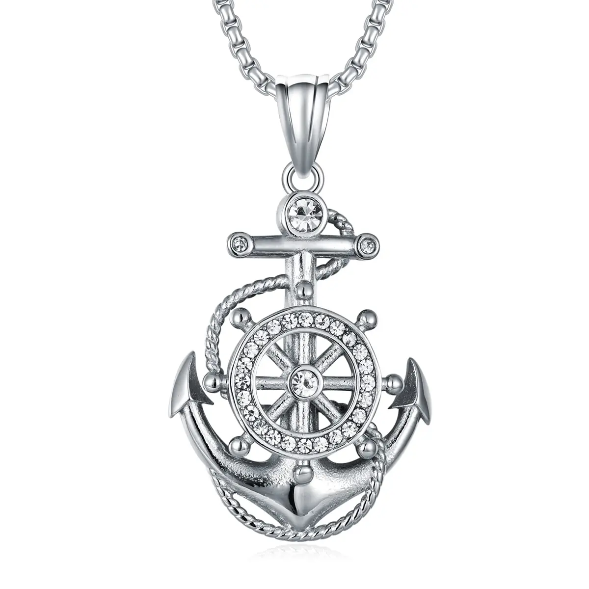 Nautical Anchor Necklace Stainless Steel Compass Pendant Vintage Jewelry Gift for Boyfriend