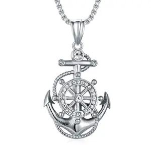 Nautical Anchor Necklace Stainless Steel Compass Pendant Vintage Jewelry Gift for Boyfriend