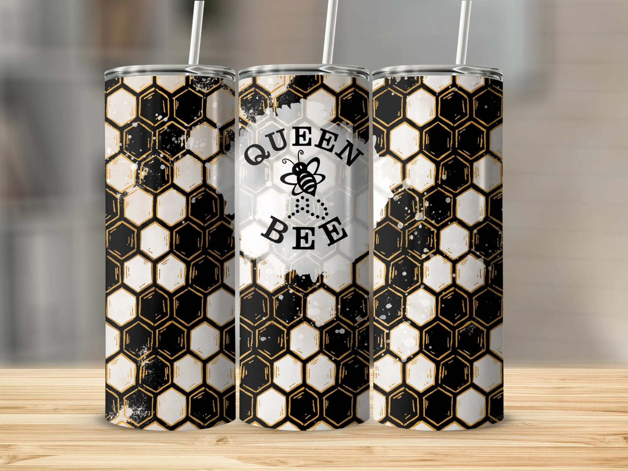 Queen Bee Tumbler – 20oz Hexagonal Honeycomb Stainless Steel Cup