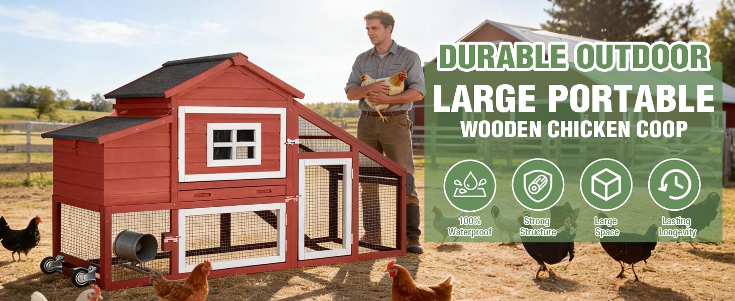 Aivituvin-AIR23R-Wooden Chicken Coop on Wheels for 2-3 Hens-Chicken Coop