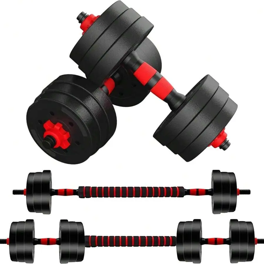 44lbs Adjustable Dumbbell Set, 3-in-1 Iron Weights with Barbell & Push-Up Handles for Home Gym Full Body Resistance Training, Home Fitness Equipment, At Home Gym Equipment