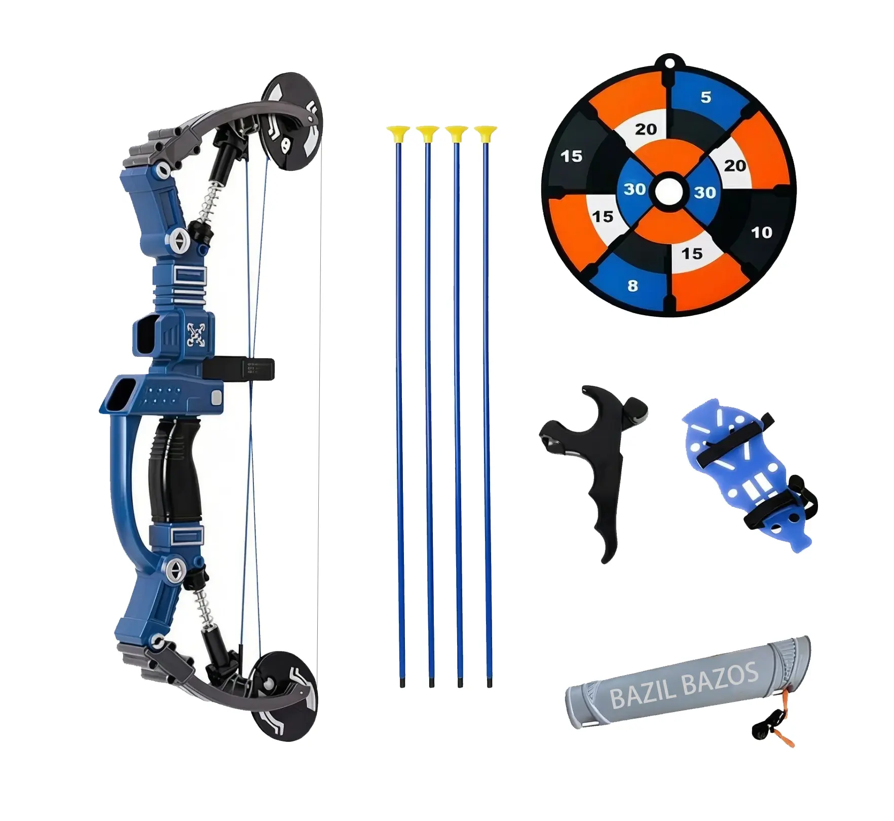 BAZILBAZOS Fine Motor Skills, Critical Thinking, Empathy Youth Archery Training Set – Using a bow and arrow Youth Archery Bow Sets Compound-Style Beginner Bow with Soft-Tip Arrows, Target Practice Kit for Supervised Outdoor Play