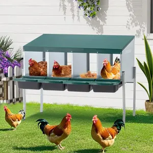 Galvanized Steel Chicken Nesting Box for Hens - 4-Hole with Legs, Green, 6-Compartment, Sloped Roof, Easy Assembly Backyard Poultry Coop Accessory