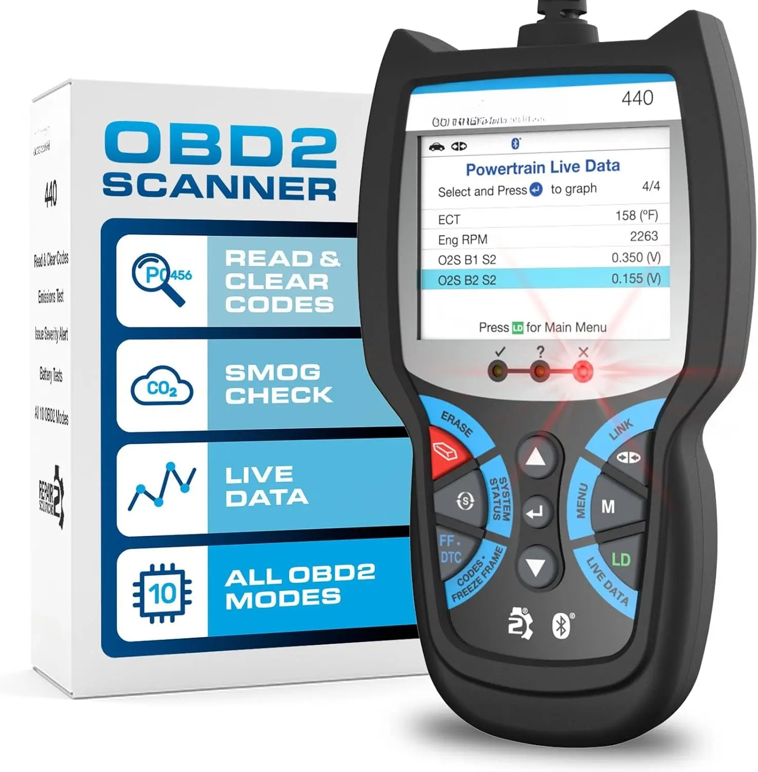 440  OBD2 Scanner Diagnostic Tool -  Code Reader and Scanner for  - Comes with Live Data - / System Test - Works for  OBD Compliant  1996 & Newer