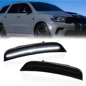 LED Side Marker Lights for 2021 2022 2023 2024 2025 Dodge Durango Front Bumper Marker Lamp Reflectors 2PCS, Smoked Len (White)