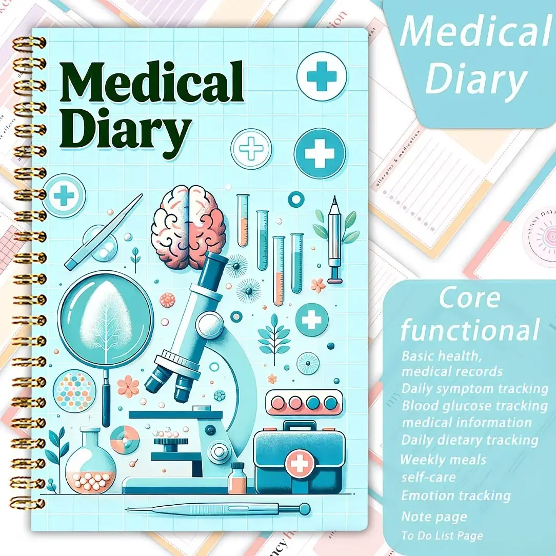 Medical Diary Notebook - Wellness Journal, A5 Spiral Health Tracker, Ideal for Daily Health Monitoring, Compact Size for Easy Carrying, Perfect for Medical Records