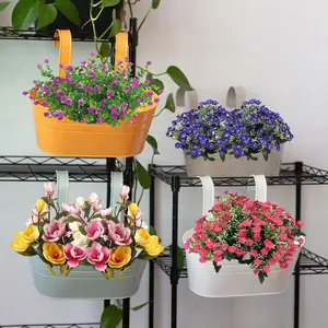 4pcs Metal Hanging Planters with Detachable Dual Hooks, Iron Oval Artistic Flower Pots, Basket Storage for Patio Fence Buckets