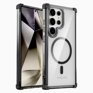 Luxury Shockproof Armor Transparent Case For Samsung Galaxy S25 S24 S23 S22 Note 20 Ultra Plus For Magsafe Charge Full Cover