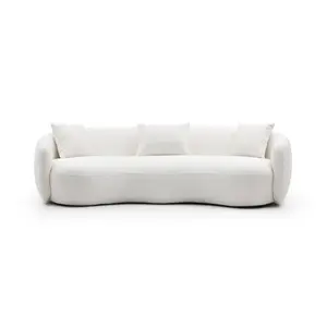Mid Century Modern Curved Living Room Sofa, 4-Seat Boucle Fabric Couch for Bedroom, Office, Apartment, off white(beige and white)