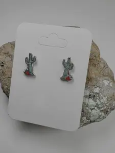 Inlay Cactus Post Earrings - Sterling Silver