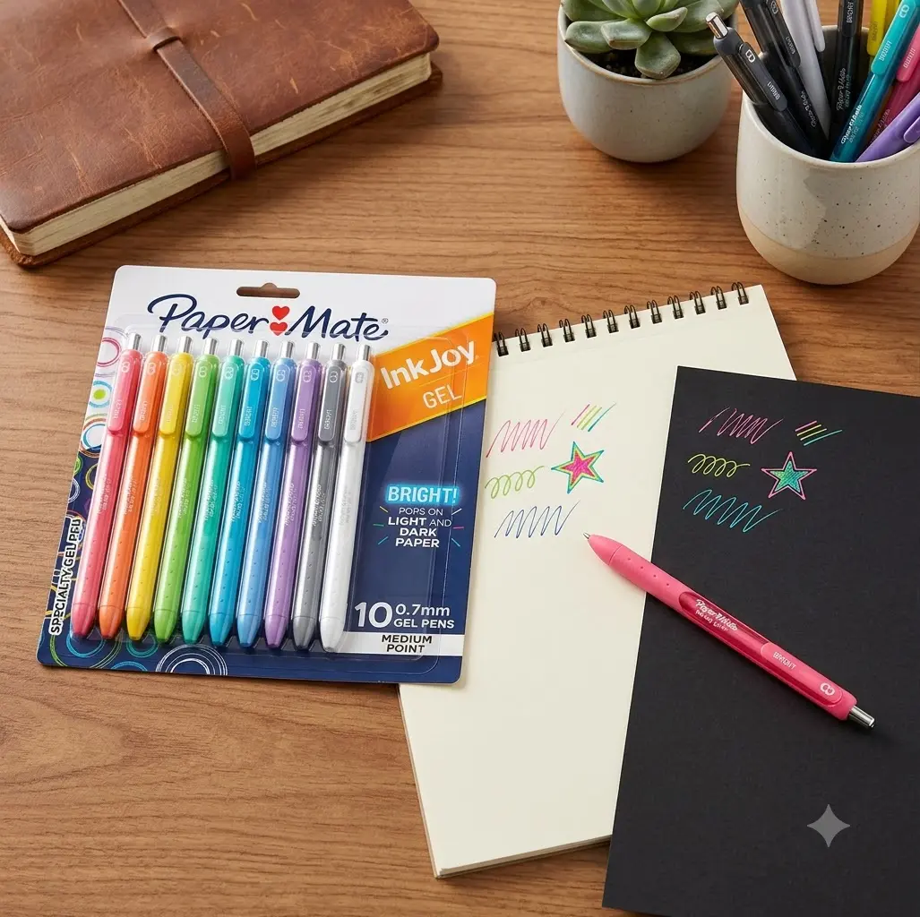 Paper Mate InkJoy Bright Gel Pens, 0.7mm Medium Point, Retractable, Assorted Bright Colors, 10 Count