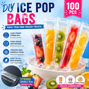100 Pack Ice Pop Bags – DIY Homemade Popsicle Pouches, Leak-Proof Freezer Safe, Make Your Own Frozen Treats at Home