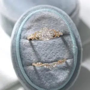 Vintage Light Luxury Super Shiny Water Drop Zirconia Stackable Rings for Women, Niche Design, Elegant and Stylish Two-Piece Jewelry Set