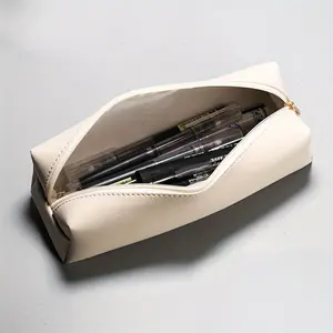 2pcs Leather Pen Case, PU Leather Pen Case, Pencil Pen Case, Makeup Pen Case, PU Leather Pen Case, Pencil Bag, Office Supplies