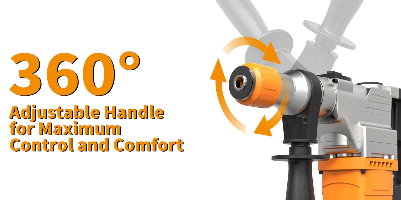 HANWISE heavy-duty electric hammer drill and dismantling tool, with 3-in-1 function (drilling, rock drilling, dismantling) with handle, locking and wired plug, suitable for concrete, masonry, renovation - multifunctional hammer drill, DIY enthusiasts