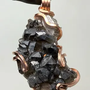 Arkansas Smoky Quartz Druzy Cluster Manifestation Copper PENDANT Artisan Crafted Unique Design Grounding Dreams to Reality Anniversary Birthday Engagement Fabric Auspicious Daily