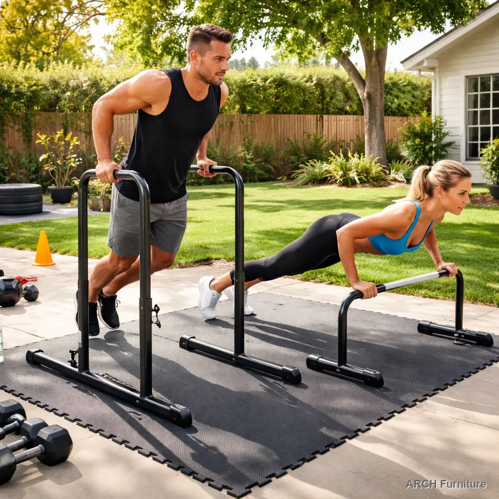 Heavy-Duty Steel Power Tower Dip Station - Compact Foldable Home Workout Equipment with Adjustable Pull Up Bar, Detachable Bench, 550 LBS Capacity, Adjusts to Uneven Surfaces for Upper Body Strength Train (Gym, Home Use), Workout Machine