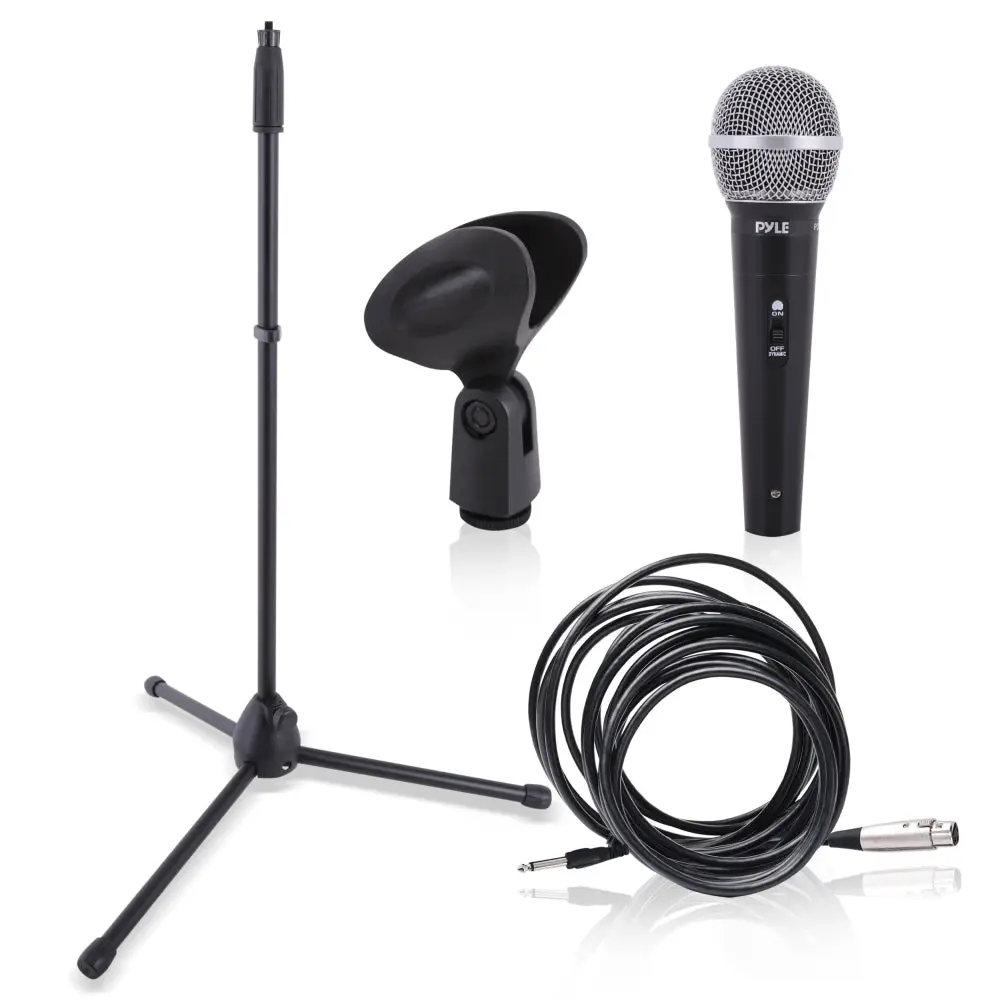 Dynamic Microphone Kit - Clear Sound, Metal Stand, Canvas Bag, 16.4ft Cable