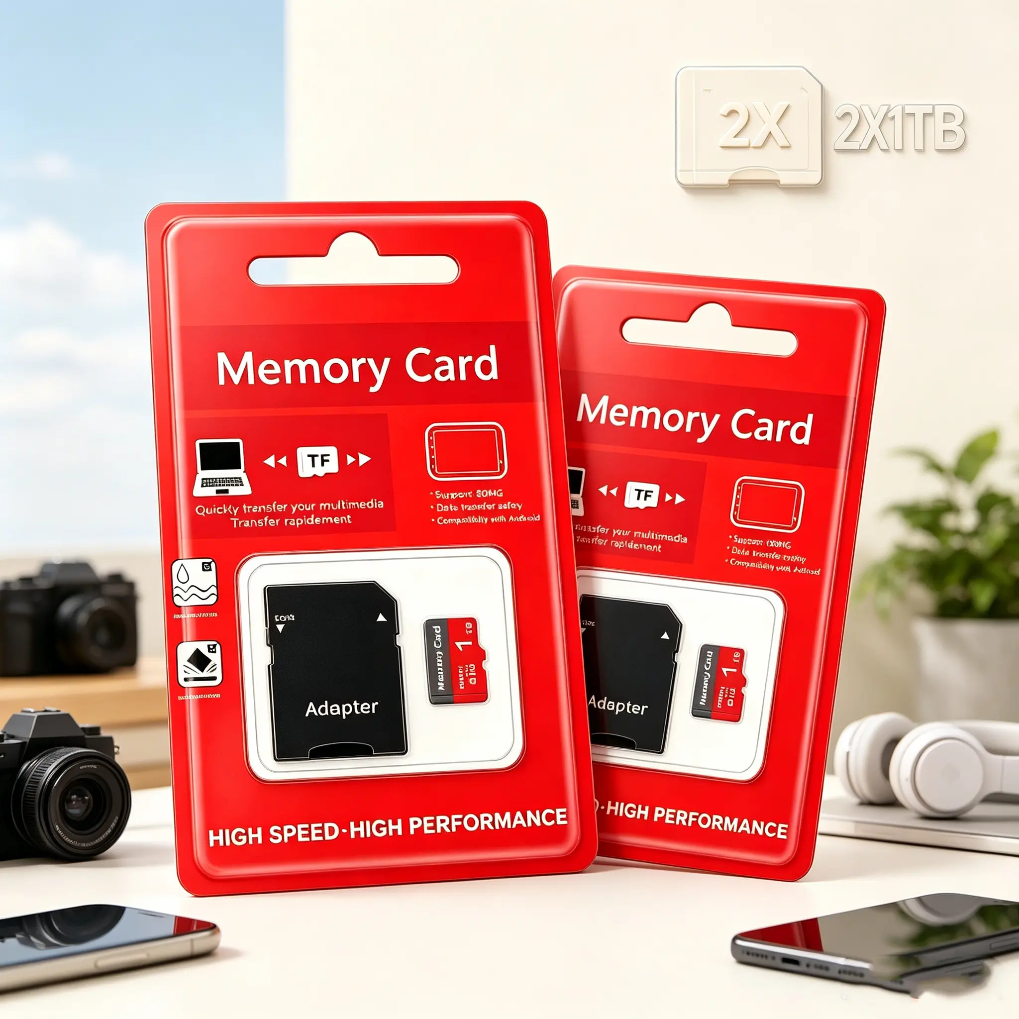 2-Pack × 1TB Micro SD memory card - including adapter. Compatible with flash memory cards, mobile phones, cameras, players, game consoles, monitors, headphones and speakers. surveillance system sd adapter high speed personal computer
