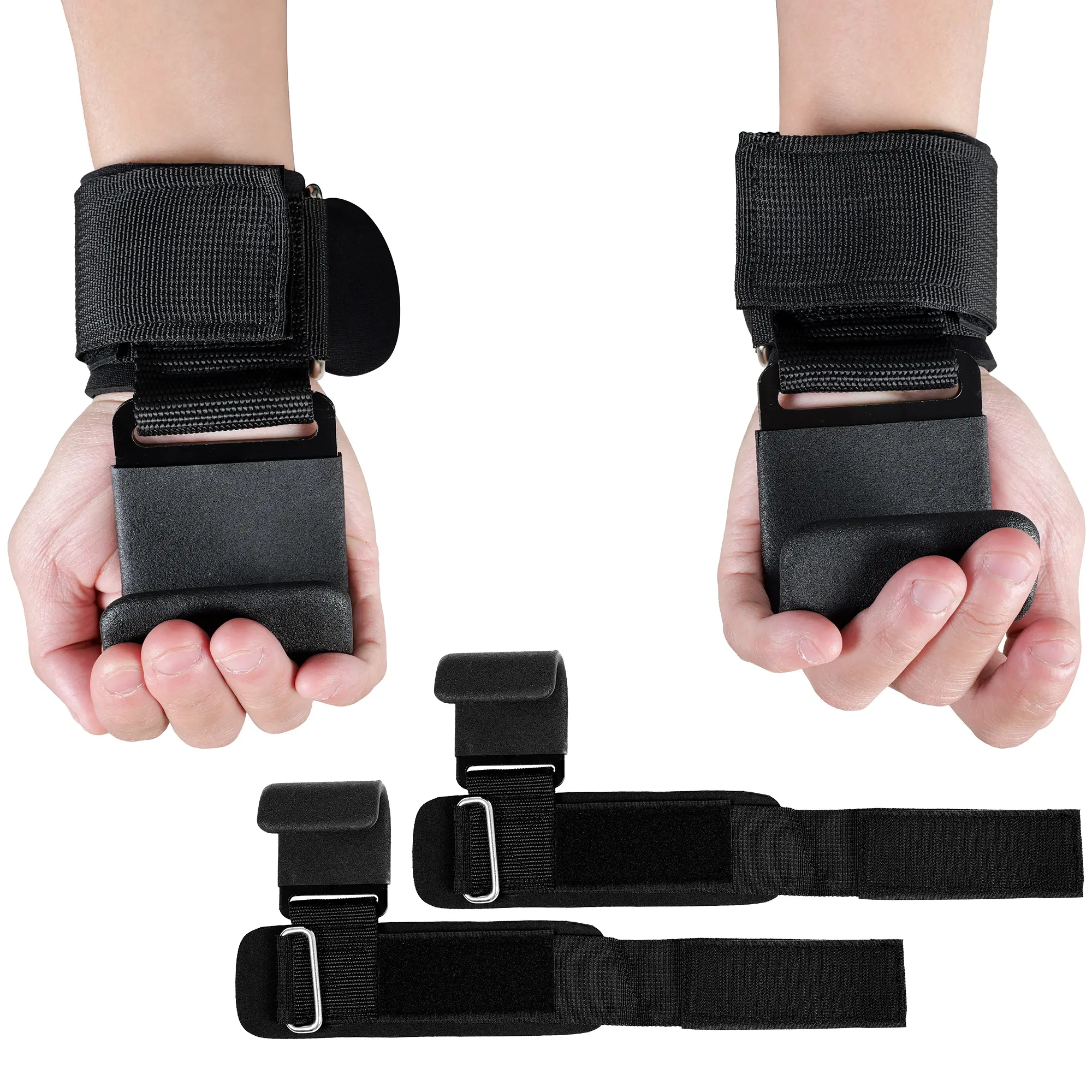 Weight Lifting Hooks with Coated Metal Grip and Padded Neoprene Wrist Straps, Heavy Duty Workout Accessories for Men & Women, for Deadlifts, Pull Ups & Shrugs, Fitness Exercise Accessories