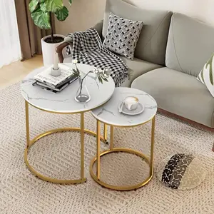 White Marble Nesting Coffee  For Small Place 24 In 2 Sets High Side End Sofa  Nightstand Modern Furniture Living Room Cabin Bed Room Dining RoomGarden 4 You (White Marble) table
