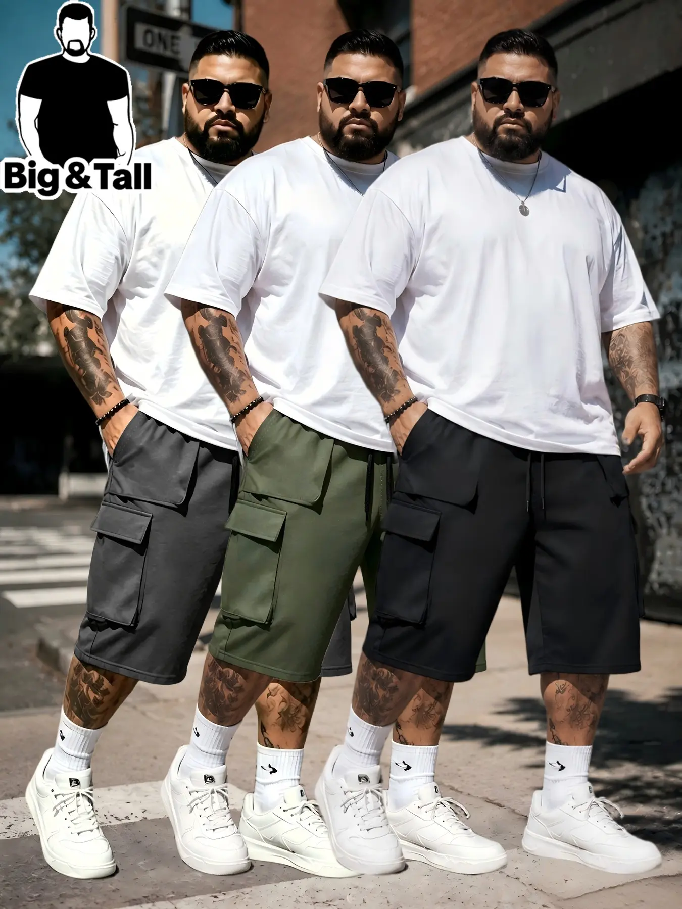Large Size Men's Solid Color cargo shorts Set, New Arrival, Basic Casual Shorts, Multi-Pocket Design, Casual Sport Style, Casual Streetwear Shorts, Comfortable and Fashionable, Ideal for Daily Wear
