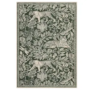 9 x 12 ft Low Pile Polyester Fiber Area Rug - Green Rectangular Forest Tiger Print, Stain-Proof, Puppy-Proof, Rip-Resist, Modern Machine Washable for Living Room, High Traffic Spaces, Low Pile Rug, Puppy-Proof Area Rugs