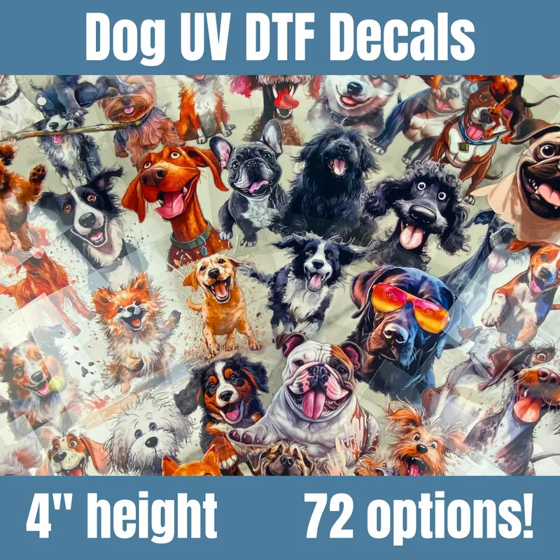 Dog Breed UV DTF DECALS, 4" height, Funny Dog Stickers, Decorative Sticker