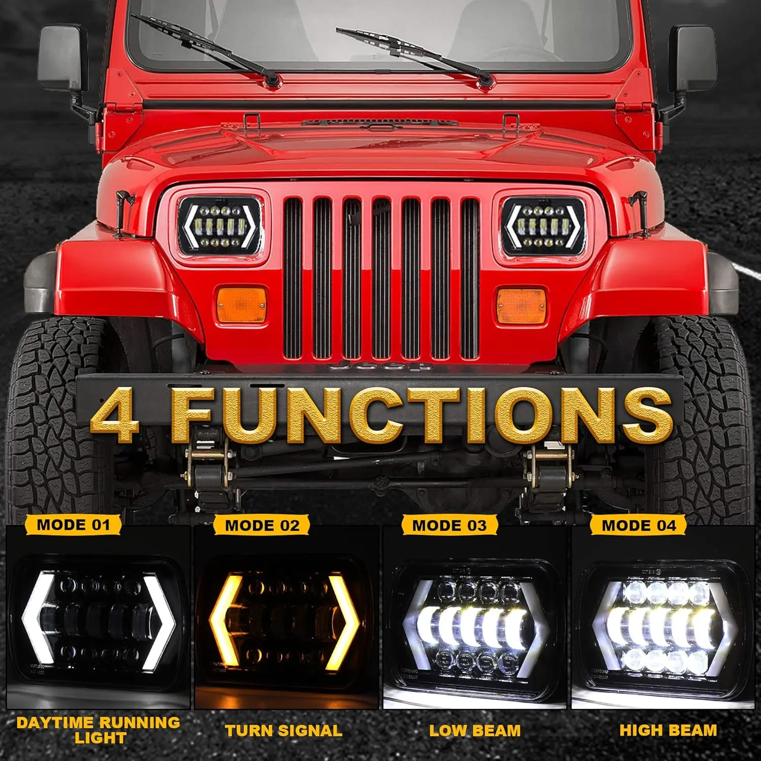 5x7 7x6 Inch Rectangular LED Headlights, Arrow Shape Angel Eyes DRL Amber Turn Signal Sealed Beam Headlamp, Replace H6054 H5054 H6054LL 69822, Compatible with Jeep Cherokee XJ Wrangler YJ, GMC & Chevrolet Trucks, Sedans