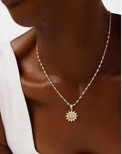 Tewiky  Pendant Necklace for Women,  Cubic Zirconia Dainty Sun and Moon Necklace Cute Minimalist  Gemstone Turquoise Chain Choker Sunflower Necklace Jewelry Gifts for Women,Valentine's Day Gift