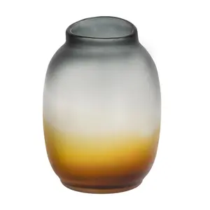 HomeRoots 574234 11 in. Charcoal & Orange Ombre Round Glass Table Vase