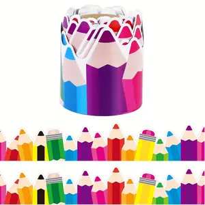Pencil Theme Bulletin Board Border Roll, Colorful Classroom Decor for Back-To-School Season, Ideal for Display Boards, Teacher Supplies, Student Workspaces