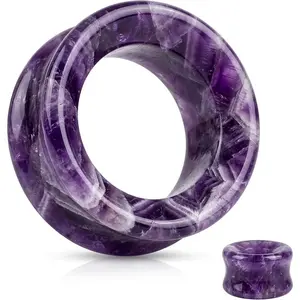 Hollow Tunnels Purple Amethyst Organic Stone Ear Plugs Gauges Sold in Pairs