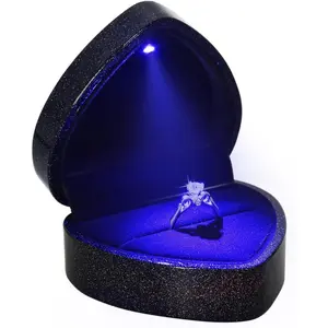 Luxury LED Lighted Engagement Ring Box - Heart Shaped Elegant Starry Sky Ring Case for Wedding Rings,  for Proposal, Anniversary, Ceremony, and  Giving