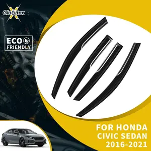 Tape-On Outside Window Visors Sun Rain Guards Vent for Honda Civic 4-Door Sedan 2016-2021, JDM Mugen Style Mount Wind Deflectors, 4PCS